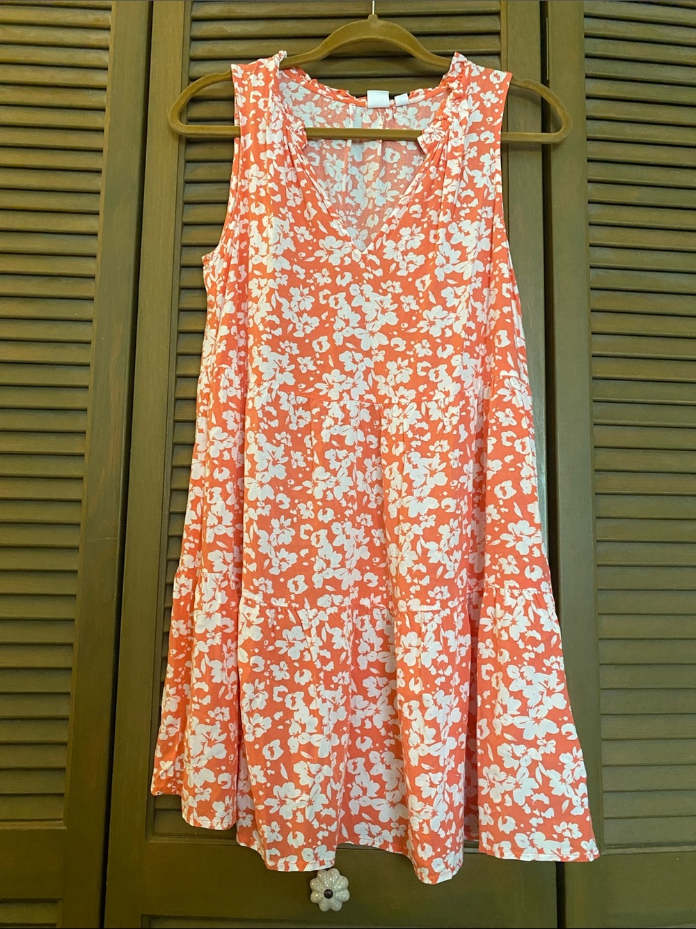 GAP Coral and White Floral Ruffled Neck Dress